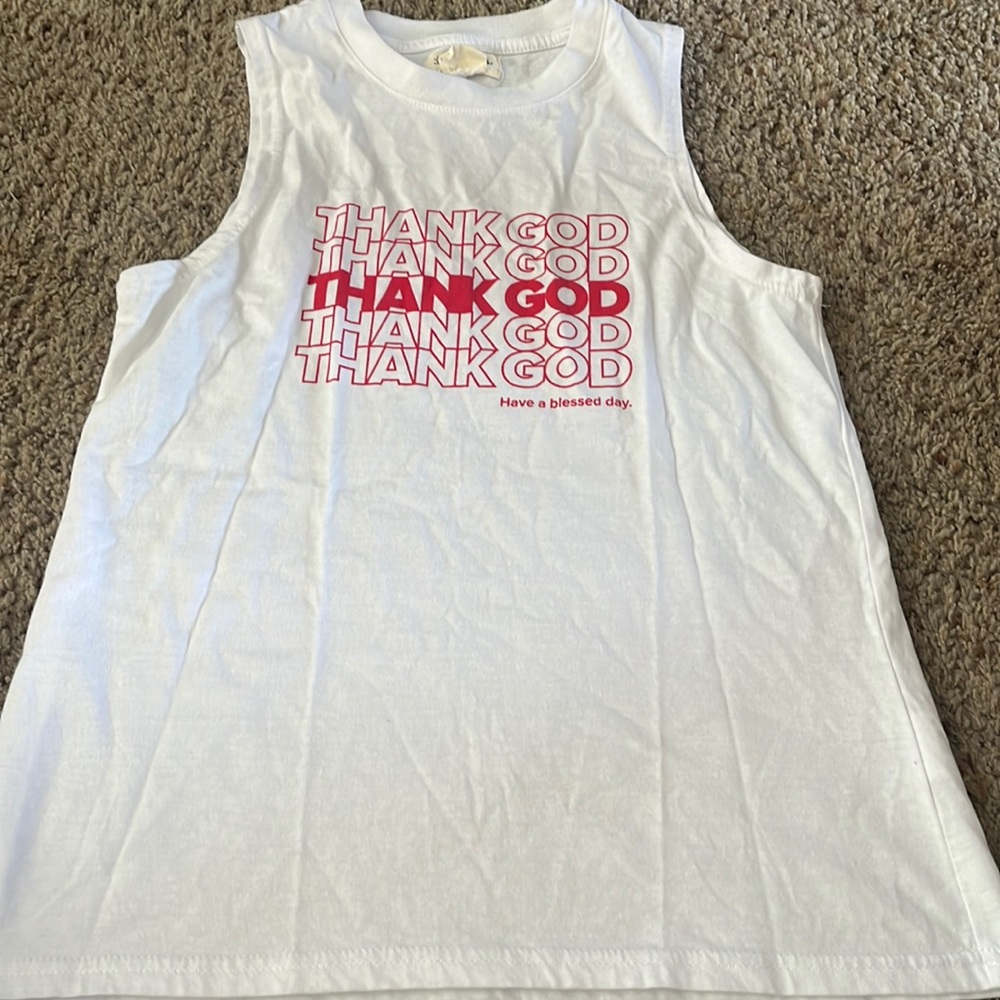 Medium White “Thank God” Tank Top